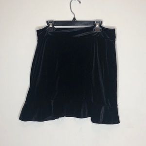 Black faux velvet mini skirt
